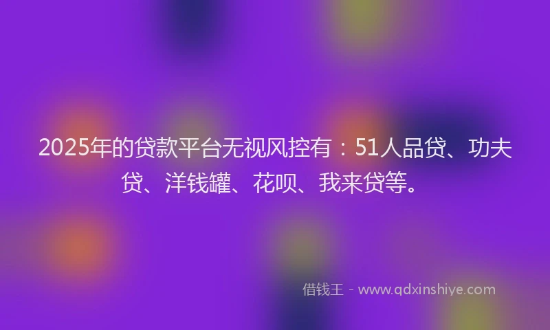 2025年的贷款平台无视风控有：51人品贷、功夫贷、洋钱罐、花呗、我来贷等。