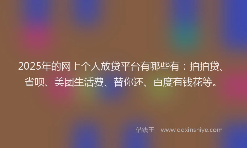 2025年的网上个人放贷平台有哪些有：拍拍贷、省呗、美团生活费、替你还、百度有钱花等。