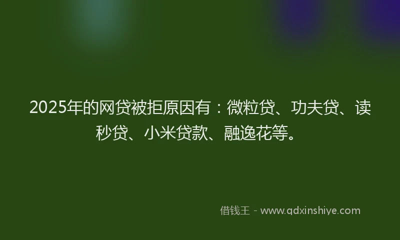 2025年的网贷被拒原因有：微粒贷、功夫贷、读秒贷、小米贷款、融逸花等。