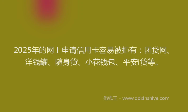 2025年的网上申请信用卡容易被拒有：团贷网、洋钱罐、随身贷、小花钱包、平安i贷等。