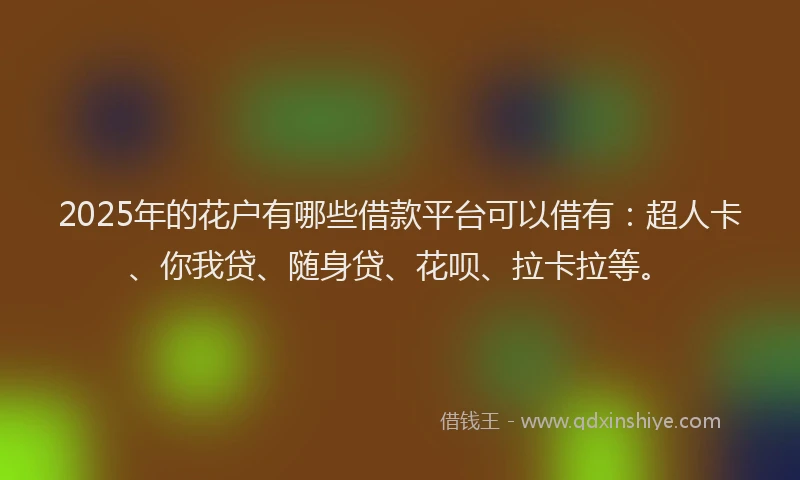 2025年的花户有哪些借款平台可以借有：超人卡、你我贷、随身贷、花呗、拉卡拉等。