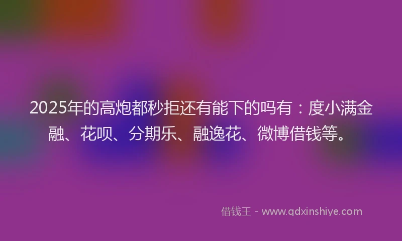 2025年的高炮都秒拒还有能下的吗有：度小满金融、花呗、分期乐、融逸花、微博借钱等。