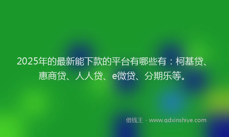 2025年的最新能下款的平台有哪些有：柯基贷、惠商贷、人人贷、e微贷、分期乐等。