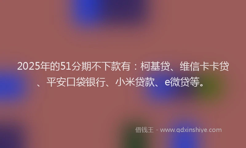 2025年的51分期不下款有：柯基贷、维信卡卡贷、平安口袋银行、小米贷款、e微贷等。