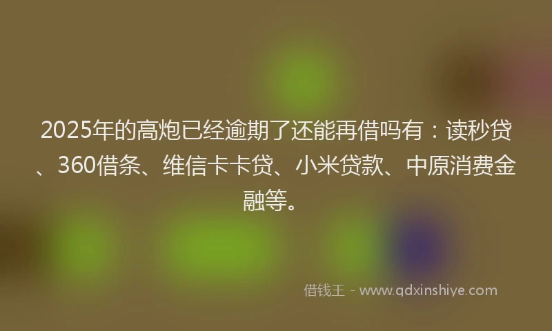 2025年的高炮已经逾期了还能再借吗有：读秒贷、360借条、维信卡卡贷、小米贷款、中原消费金融等。