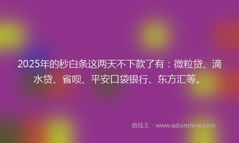 2025年的秒白条这两天不下款了有：微粒贷、滴水贷、省呗、平安口袋银行、东方汇等。