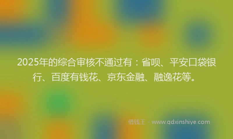 2025年的综合审核不通过有：省呗、平安口袋银行、百度有钱花、京东金融、融逸花等。
