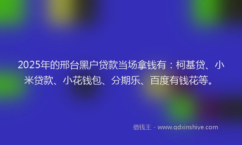 2025年的邢台黑户贷款当场拿钱有：柯基贷、小米贷款、小花钱包、分期乐、百度有钱花等。