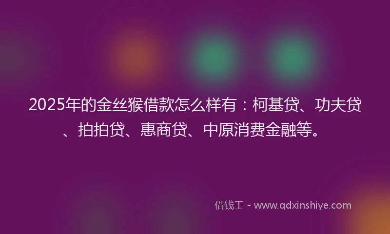 2025年的金丝猴借款怎么样有：柯基贷、功夫贷、拍拍贷、惠商贷、中原消费金融等。
