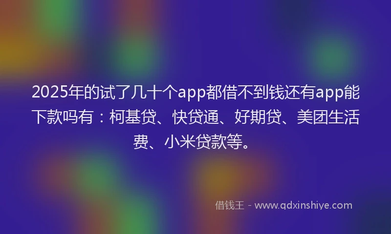 2025年的试了几十个app都借不到钱还有app能下款吗有：柯基贷、快贷通、好期贷、美团生活费、小米贷款等。