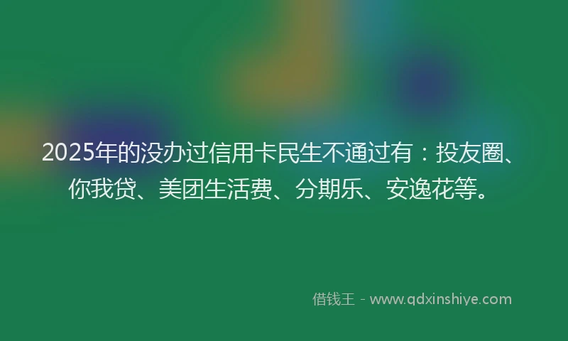 2025年的没办过信用卡民生不通过有：投友圈、你我贷、美团生活费、分期乐、安逸花等。