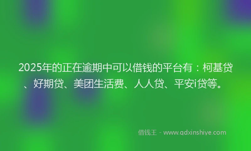2025年的正在逾期中可以借钱的平台有：柯基贷、好期贷、美团生活费、人人贷、平安i贷等。