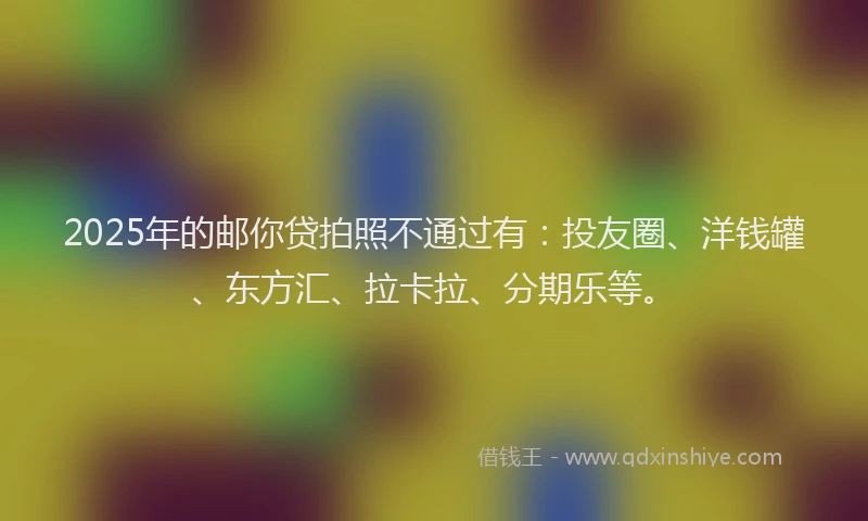 2025年的邮你贷拍照不通过有：投友圈、洋钱罐、东方汇、拉卡拉、分期乐等。