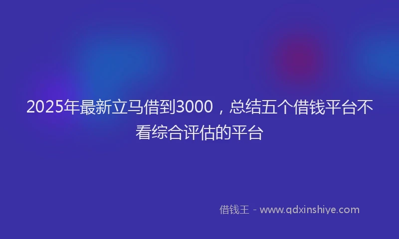 2025年最新立马借到3000，总结五个借钱平台不看综合评估的平台