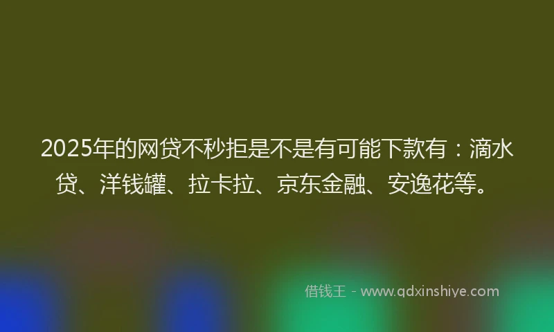 2025年的网贷不秒拒是不是有可能下款有：滴水贷、洋钱罐、拉卡拉、京东金融、安逸花等。