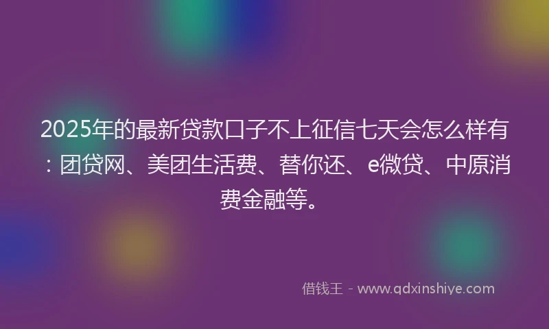 2025年的最新贷款口子不上征信七天会怎么样有：团贷网、美团生活费、替你还、e微贷、中原消费金融等。