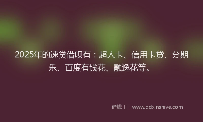 2025年的速贷借呗有：超人卡、信用卡贷、分期乐、百度有钱花、融逸花等。