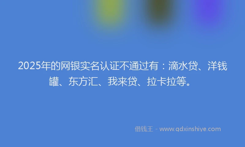2025年的网银实名认证不通过有：滴水贷、洋钱罐、东方汇、我来贷、拉卡拉等。