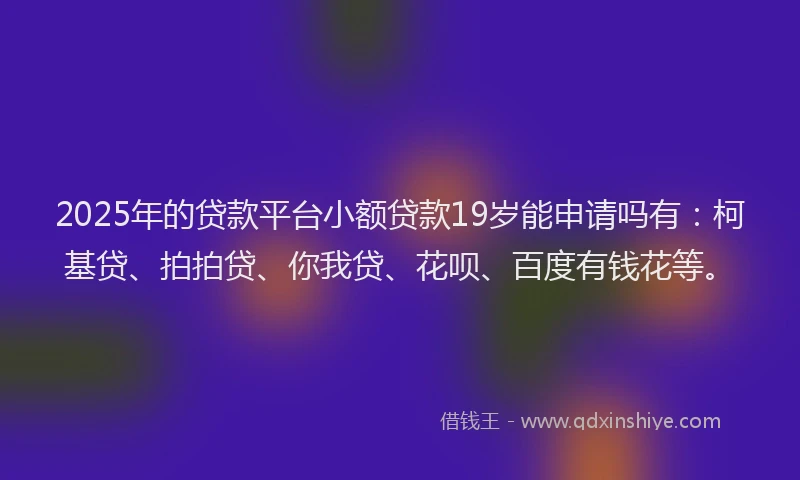 2025年的贷款平台小额贷款19岁能申请吗有：柯基贷、拍拍贷、你我贷、花呗、百度有钱花等。