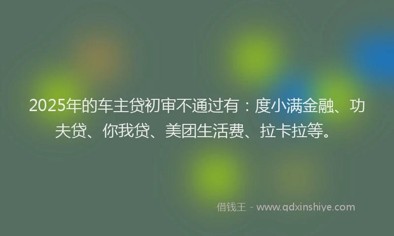 2025年的车主贷初审不通过有：度小满金融、功夫贷、你我贷、美团生活费、拉卡拉等。