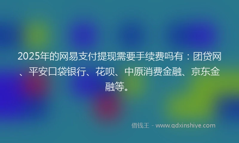 2025年的网易支付提现需要手续费吗有：团贷网、平安口袋银行、花呗、中原消费金融、京东金融等。