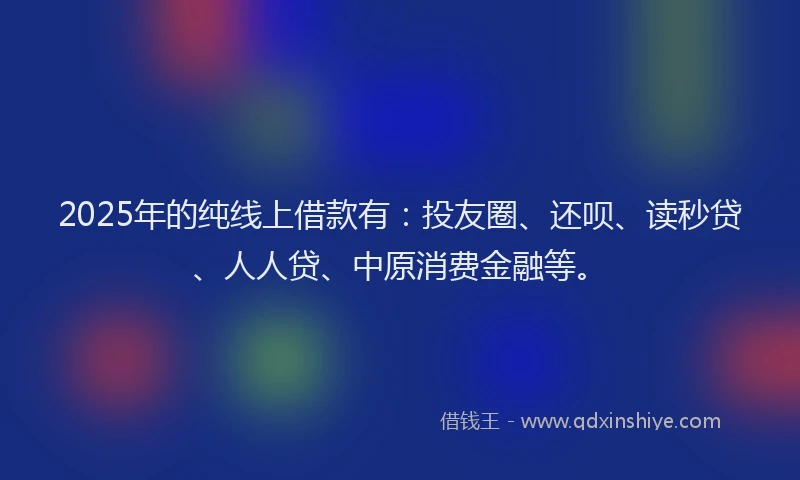 2025年的纯线上借款有：投友圈、还呗、读秒贷、人人贷、中原消费金融等。