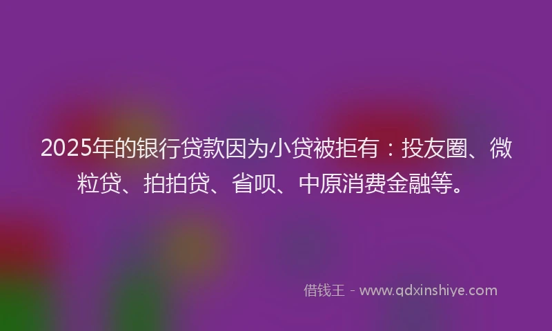 2025年的银行贷款因为小贷被拒有：投友圈、微粒贷、拍拍贷、省呗、中原消费金融等。