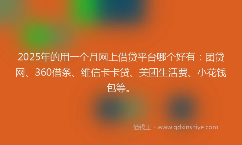 2025年的用一个月网上借贷平台哪个好有：团贷网、360借条、维信卡卡贷、美团生活费、小花钱包等。