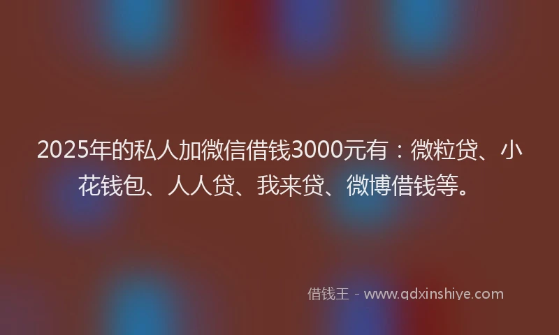 2025年的私人加微信借钱3000元有：微粒贷、小花钱包、人人贷、我来贷、微博借钱等。