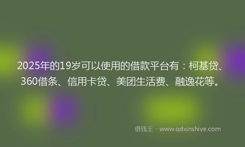 2025年的19岁可以使用的借款平台有：柯基贷、360借条、信用卡贷、美团生活费、融逸花等。