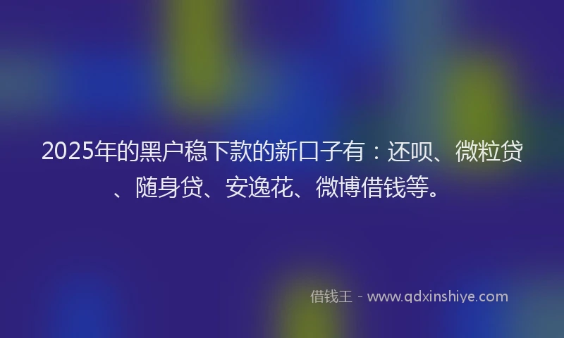 2025年的黑户稳下款的新口子有：还呗、微粒贷、随身贷、安逸花、微博借钱等。