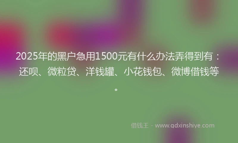 2025年的黑户急用1500元有什么办法弄得到有：还呗、微粒贷、洋钱罐、小花钱包、微博借钱等。