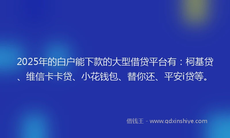 2025年的白户能下款的大型借贷平台有：柯基贷、维信卡卡贷、小花钱包、替你还、平安i贷等。
