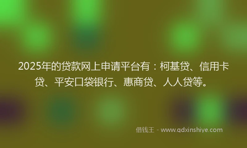 2025年的贷款网上申请平台有：柯基贷、信用卡贷、平安口袋银行、惠商贷、人人贷等。
