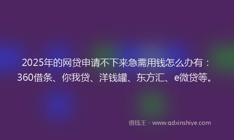 2025年的网贷申请不下来急需用钱怎么办有：360借条、你我贷、洋钱罐、东方汇、e微贷等。