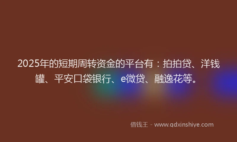 2025年的短期周转资金的平台有：拍拍贷、洋钱罐、平安口袋银行、e微贷、融逸花等。