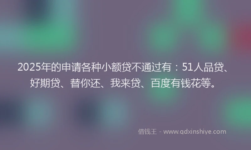 2025年的申请各种小额贷不通过有：51人品贷、好期贷、替你还、我来贷、百度有钱花等。