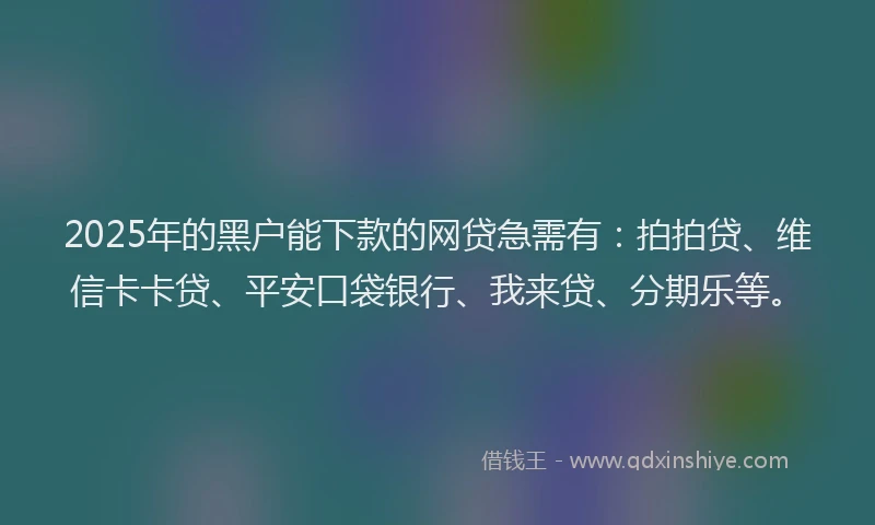 2025年的黑户能下款的网贷急需有：拍拍贷、维信卡卡贷、平安口袋银行、我来贷、分期乐等。