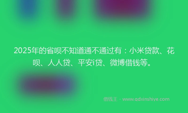 2025年的省呗不知道通不通过有：小米贷款、花呗、人人贷、平安i贷、微博借钱等。