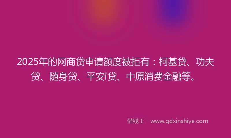 2025年的网商贷申请额度被拒有：柯基贷、功夫贷、随身贷、平安i贷、中原消费金融等。
