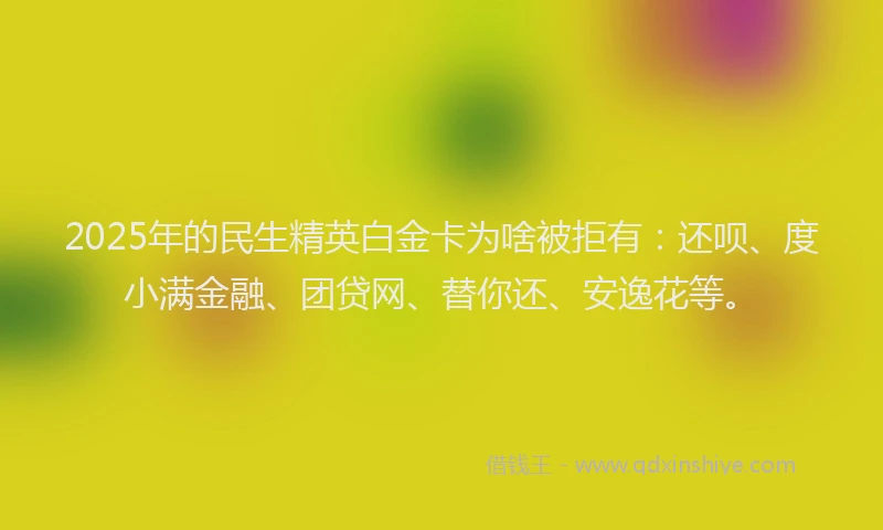 2025年的民生精英白金卡为啥被拒有：还呗、度小满金融、团贷网、替你还、安逸花等。