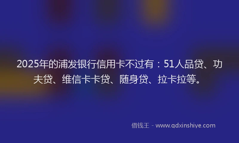 2025年的浦发银行信用卡不过有：51人品贷、功夫贷、维信卡卡贷、随身贷、拉卡拉等。