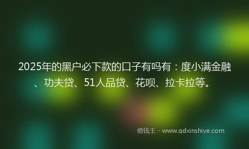 2025年的黑户必下款的口子有吗有：度小满金融、功夫贷、51人品贷、花呗、拉卡拉等。