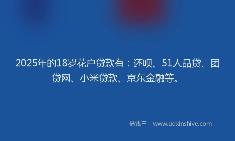 2025年的18岁花户贷款有：还呗、51人品贷、团贷网、小米贷款、京东金融等。