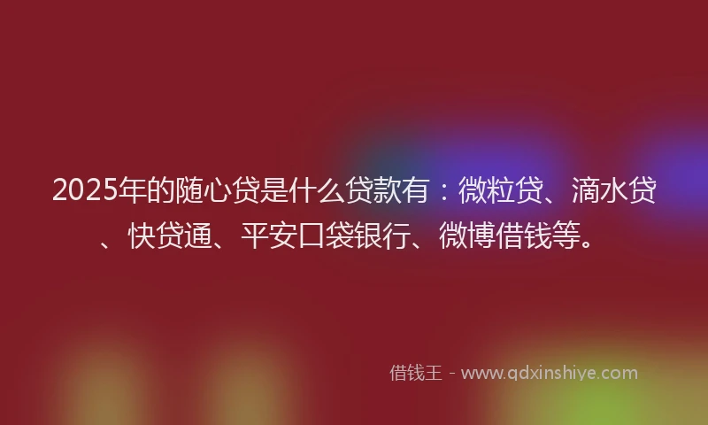 2025年的随心贷是什么贷款有：微粒贷、滴水贷、快贷通、平安口袋银行、微博借钱等。