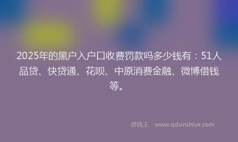 2025年的黑户入户口收费罚款吗多少钱有：51人品贷、快贷通、花呗、中原消费金融、微博借钱等。