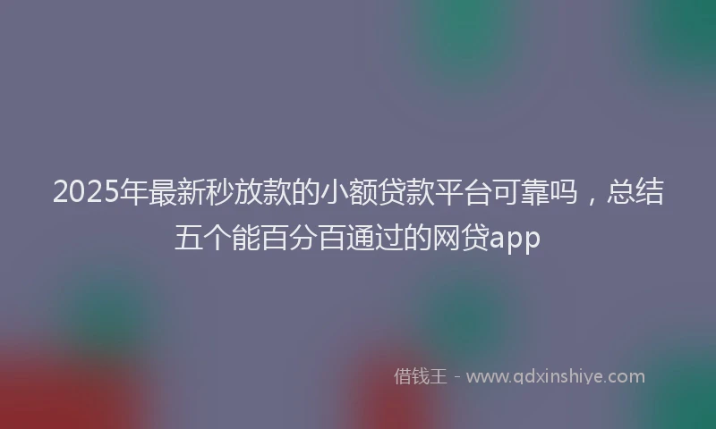 2025年最新秒放款的小额贷款平台可靠吗，总结五个能百分百通过的网贷app