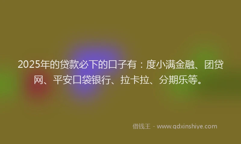 2025年的贷款必下的口子有：度小满金融、团贷网、平安口袋银行、拉卡拉、分期乐等。