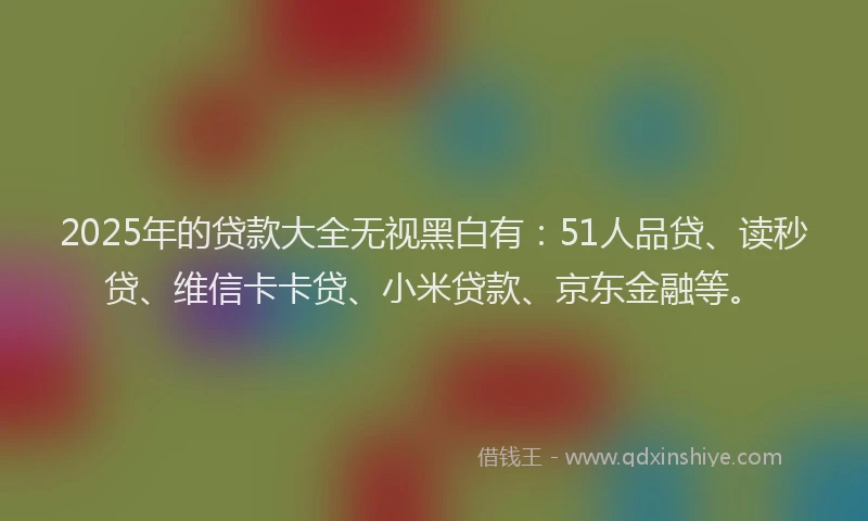 2025年的贷款大全无视黑白有：51人品贷、读秒贷、维信卡卡贷、小米贷款、京东金融等。
