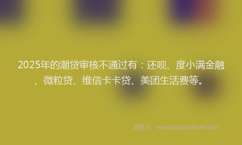 2025年的潮贷审核不通过有：还呗、度小满金融、微粒贷、维信卡卡贷、美团生活费等。